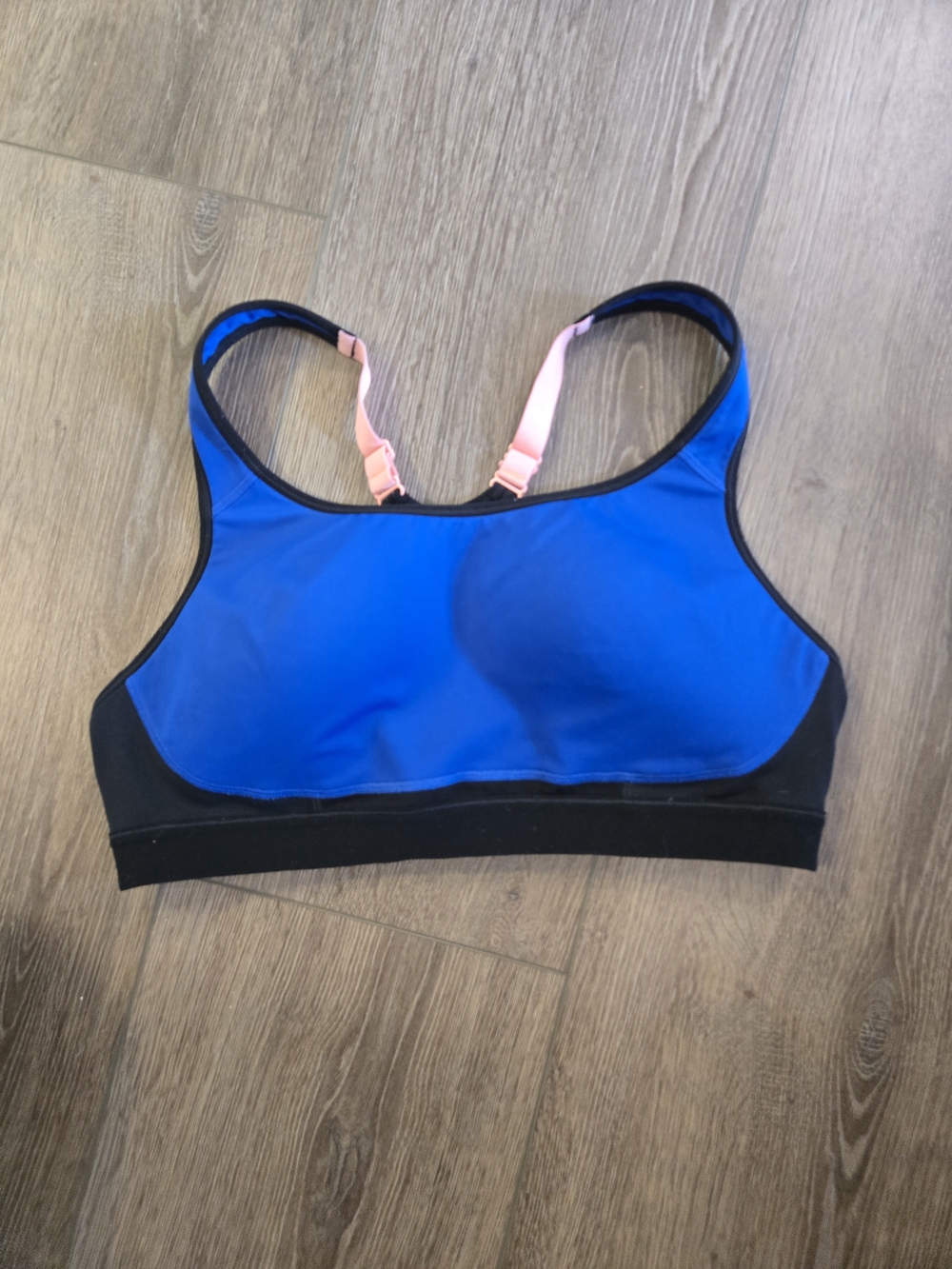 Champion Blue and Black Sports Bra with Pink Straps